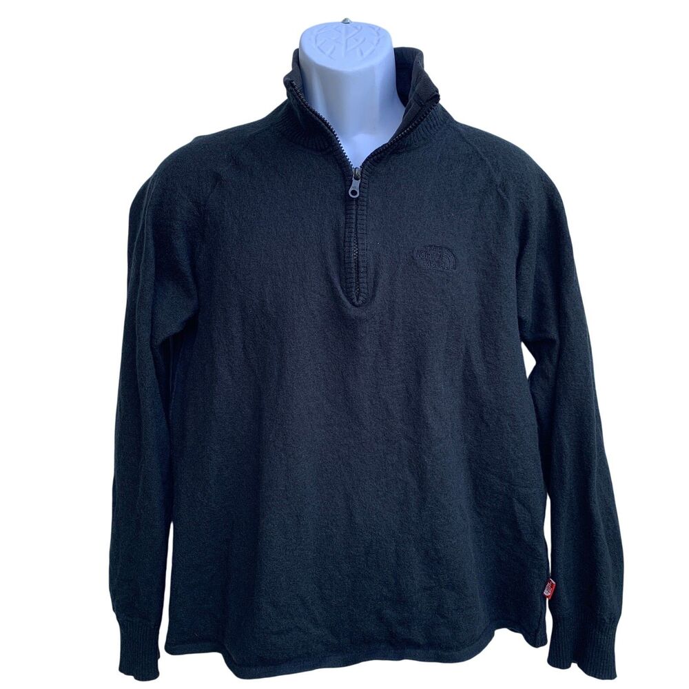 The North Face 1/4 Zip Wool Cotton Pullover Soft Black Sweater  Size L